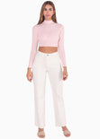 Blusa corta de cuello alto y manga larga color rosado para mujer - Flashy