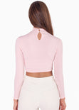 Blusa corta de cuello alto y manga larga color rosado para mujer - Flashy