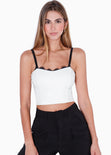 Blusa corta de tiras con encaje en escote color blanco, marfil para mujer - Flashy