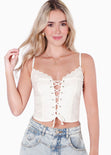 Blusa corta de tiras con ojaletes color blanco, marfil para mujer - Flashy