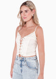 Blusa corta de tiras con ojaletes color blanco, marfil para mujer - Flashy
