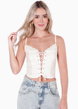 Blusa corta de tiras con ojaletes color blanco, marfil para mujer - Flashy