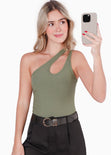 Blusa corta de un solo hombro con cut out en escote color verde para mujer - Flashy