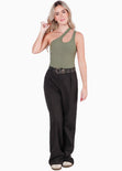 Blusa corta de un solo hombro con cut out en escote color verde para mujer - Flashy