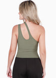 Blusa corta de un solo hombro con cut out en escote color verde para mujer - Flashy