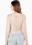 Blusa corta manga larga con botones color beige para mujer - Flashy