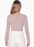 Blusa corta manga larga con botones color morado para mujer - Flashy