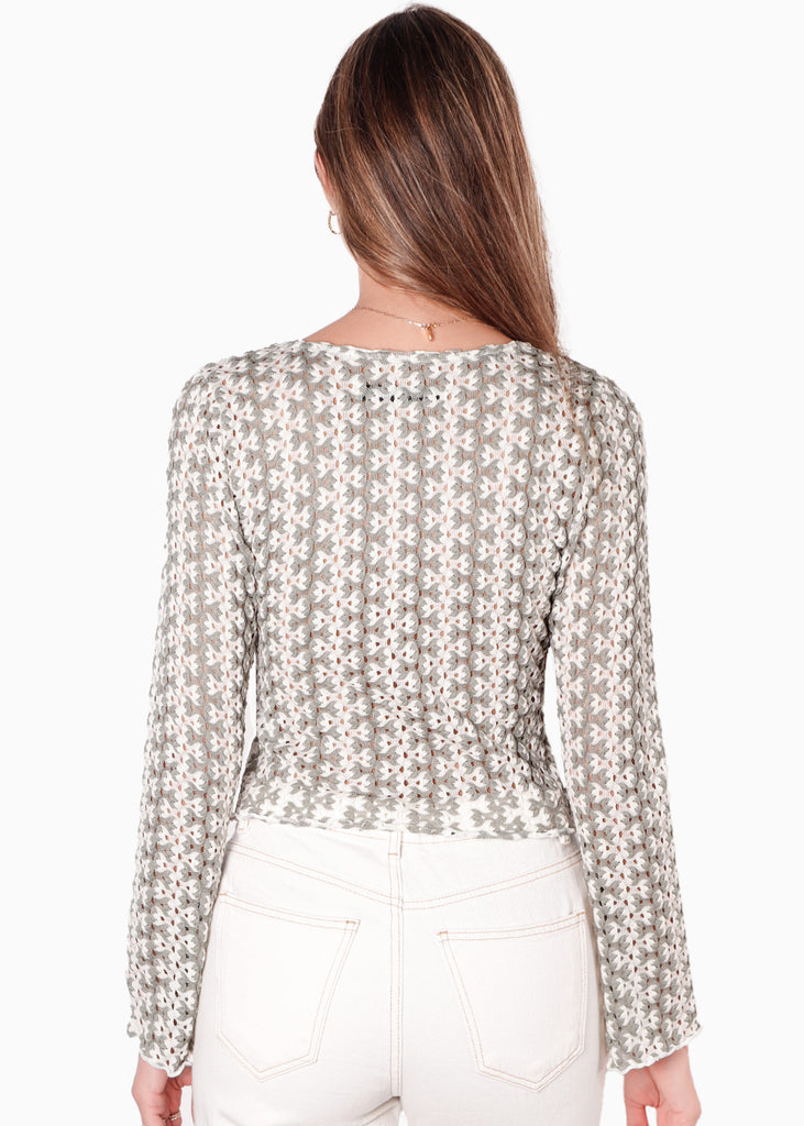Blusa corta manga larga con botones color verde para mujer - Flashy