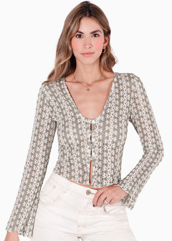 Blusa corta manga larga con botones color verde para mujer - Flashy