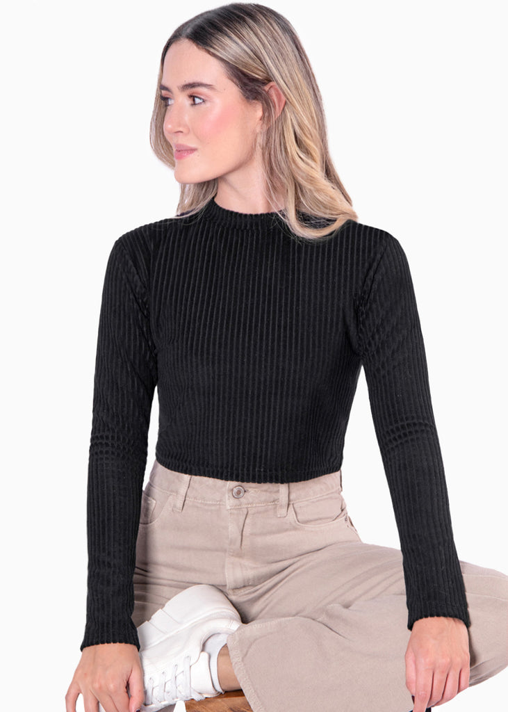 Blusa corta manga larga con cuello alto - PAULA