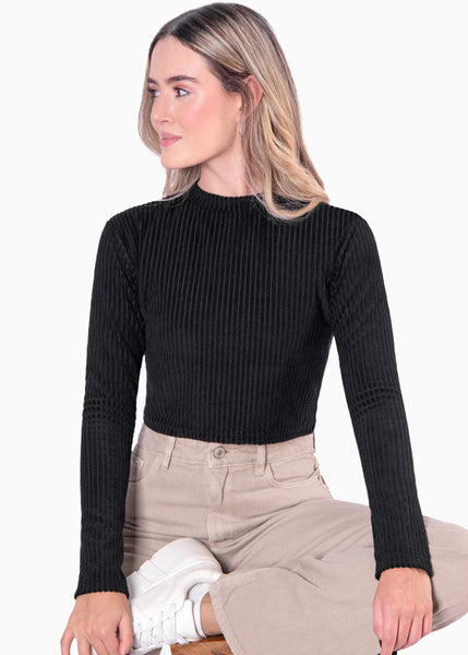 Blusa corta manga larga con cuello alto - PAULA