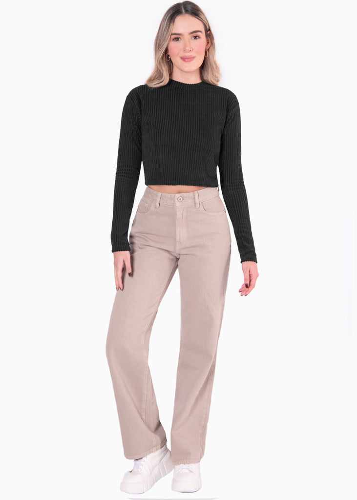 Blusa corta manga larga con cuello alto - PAULA