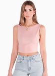 Blusa corta sin mangas con abertura en espalda y anudado color rosado para mujer - Flashy