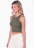 Blusa corta sin mangas con cuello halter color verde para mujer - Flashy