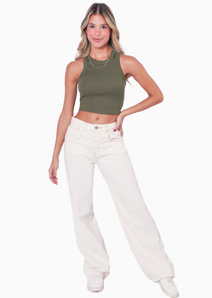 Blusa corta sin mangas con cuello halter color verde para mujer - Flashy