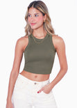 Blusa corta sin mangas con cuello halter color verde para mujer - Flashy