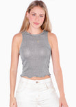 Blusa corta sin mangas con efecto brillo color gris para mujer - Flashy
