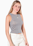 Blusa corta sin mangas con efecto brillo color gris para mujer - Flashy