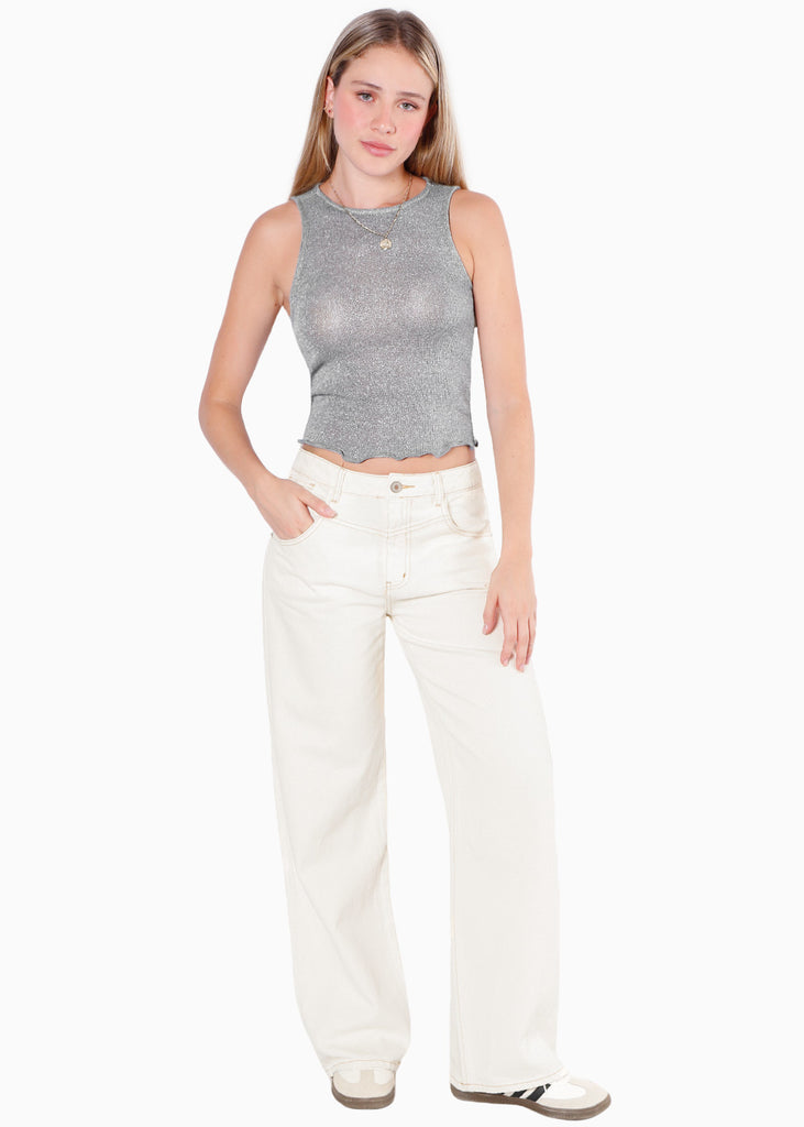 Blusa corta sin mangas con efecto brillo color gris para mujer - Flashy