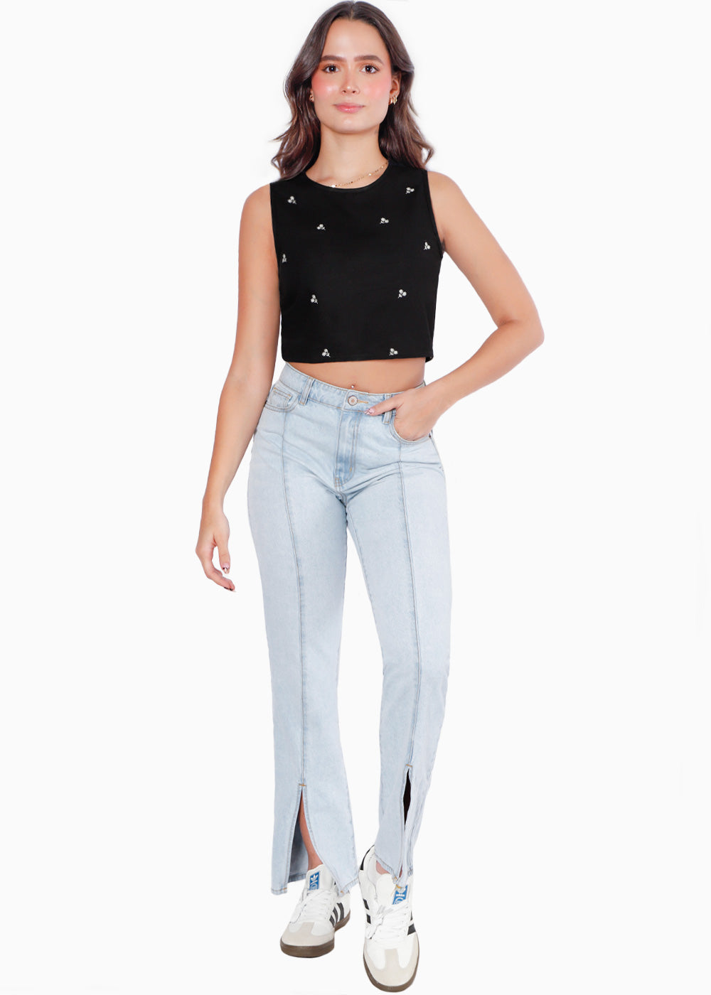 Blusa Corta Tipo Lino con Bordado y sin Mangas Flashy Colombia