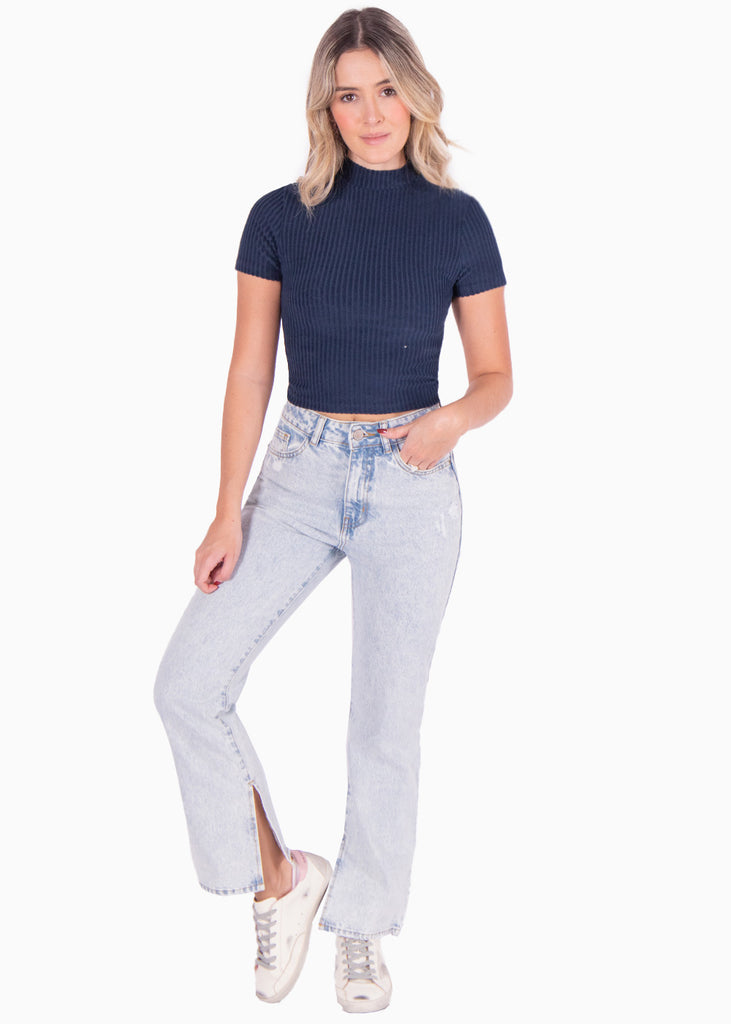 Blusa crop manga corta con cuello alto  para mujer - Flashy