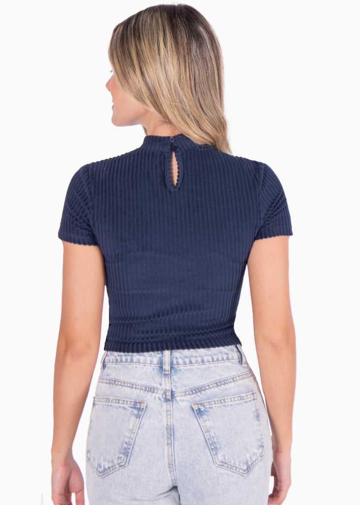 Blusa crop manga corta con cuello alto - MISTIQUE