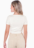 Blusa crop manga corta y tejida color beige para mujer - Flashy