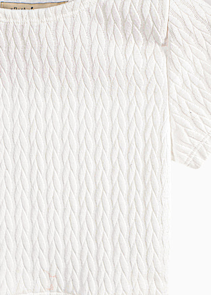 Blusa crop manga corta y tejida color beige para mujer - Flashy