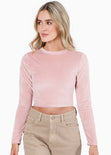 Blusa crop manga larga con abertura y anudado en espalda color rosado para mujer - Flashy