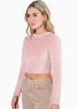Blusa crop manga larga con abertura y anudado en espalda color rosado para mujer - Flashy