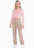 Blusa crop manga larga con abertura y anudado en espalda color rosado para mujer - Flashy
