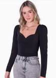 Blusa crop manga larga con escote cuadrado color negro para mujer - Flashy