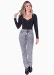 Blusa crop manga larga con escote cuadrado color negro para mujer - Flashy