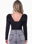 Blusa crop manga larga con escote cuadrado color negro para mujer - Flashy
