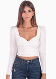 Blusa crop manga larga con escote cuadrado color blanco, marfil para mujer - Flashy