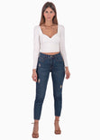 Blusa crop manga larga con escote cuadrado color blanco, marfil para mujer - Flashy
