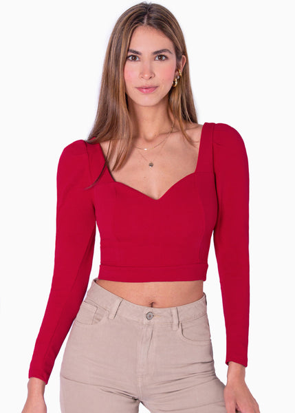 Blusa crop manga larga con escote cuadrado  para mujer - Flashy