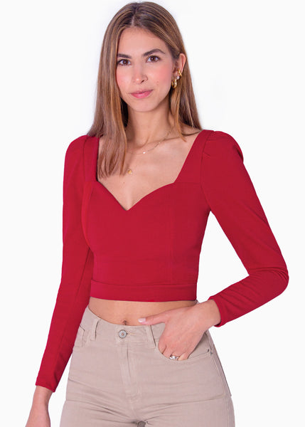 Blusa crop manga larga con escote cuadrado  para mujer - Flashy