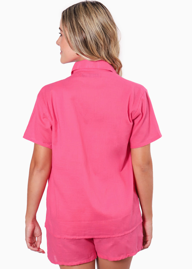 Blusa de botones manga corta  para mujer - Flashy