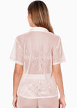 Blusa de botones manga corta y de malla color beige para mujer - Flashy
