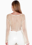 Blusa de malla manga larga con efecto brillo color beige para mujer - Flashy