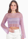 Blusa de malla manga larga con efecto brillo color lila para mujer - Flashy