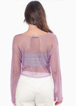 Blusa de malla manga larga con efecto brillo color lila para mujer - Flashy