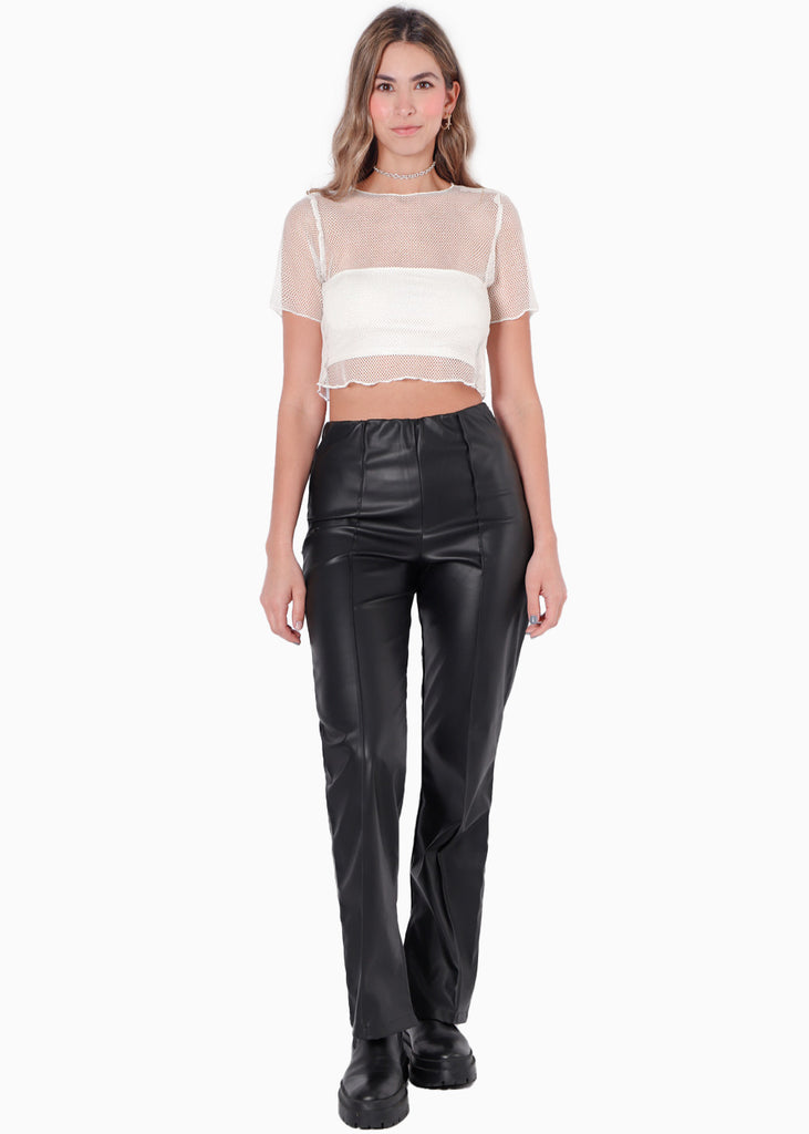 Blusa de malla con top bandeau interno color blanco, marfil para mujer - Flashy