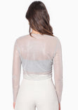 Blusa de malla manga larga con top bandeau interno color plateado para mujer - Flashy