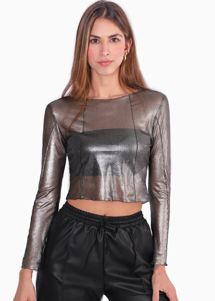 Blusa de malla manga larga con top bandeau interno - TUSA