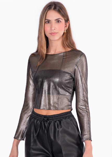 Blusa de malla manga larga con top bandeau interno - TUSA