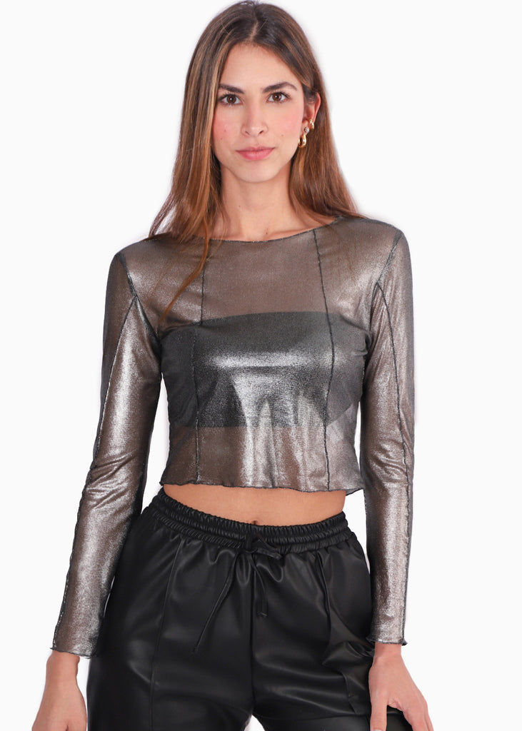 Blusa de malla manga larga con top bandeau interno - TUSA
