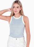 Blusa de rayas sin mangas con cuello halter color azul para mujer - Flashy
