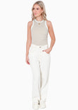 Blusa de rayas sin mangas con cuello halter color beige para mujer - Flashy